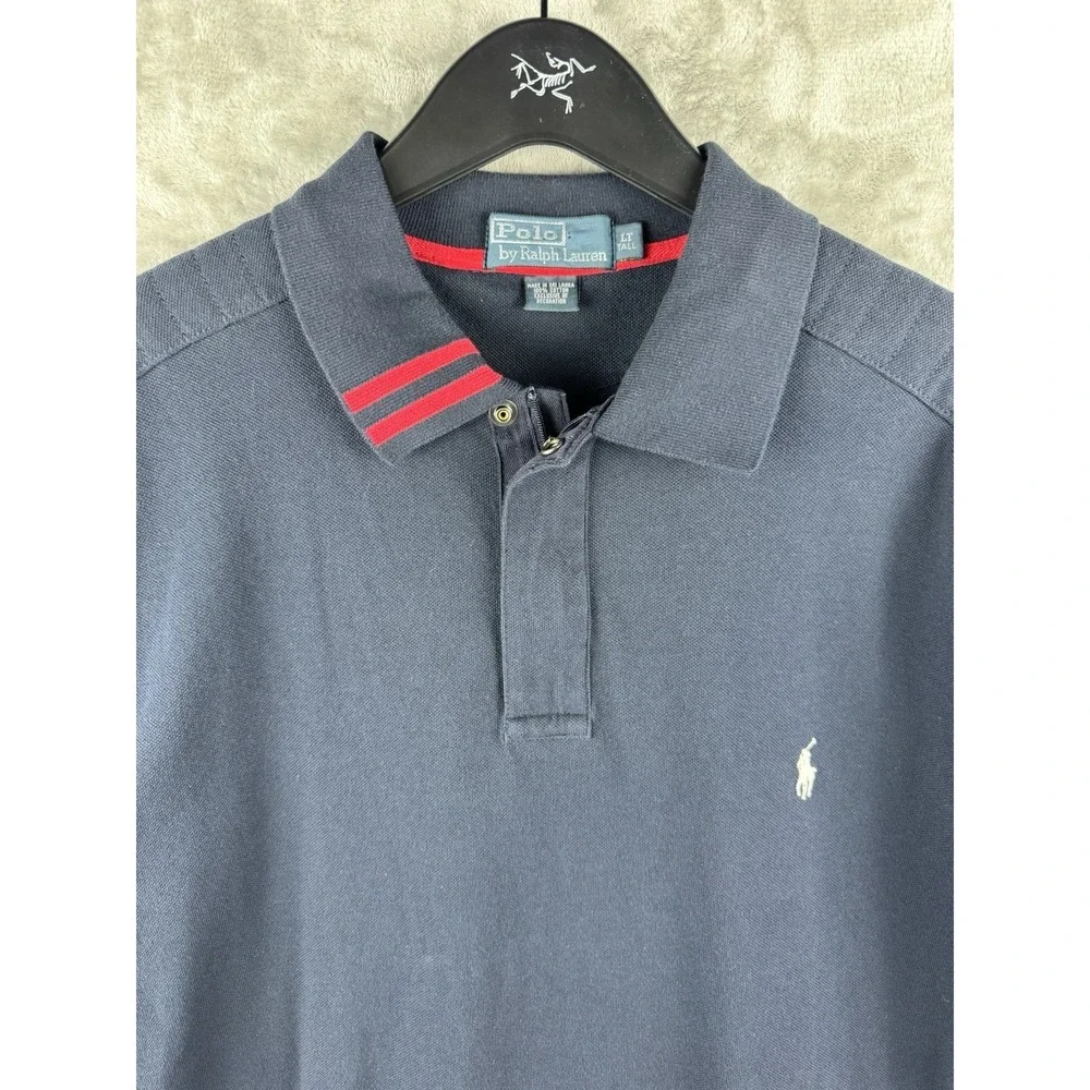 Polo Ralph Lauren Zip‎ Snap Collar Polo Club Shirt Blue Mens Large Tall Cotton